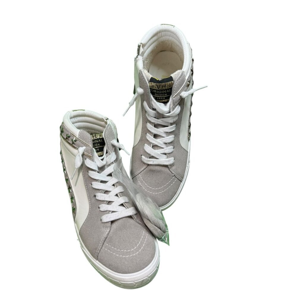 NWT Vintage Havana Star Studded Gold Trim Mixed Media High Top Sneakers 8.5